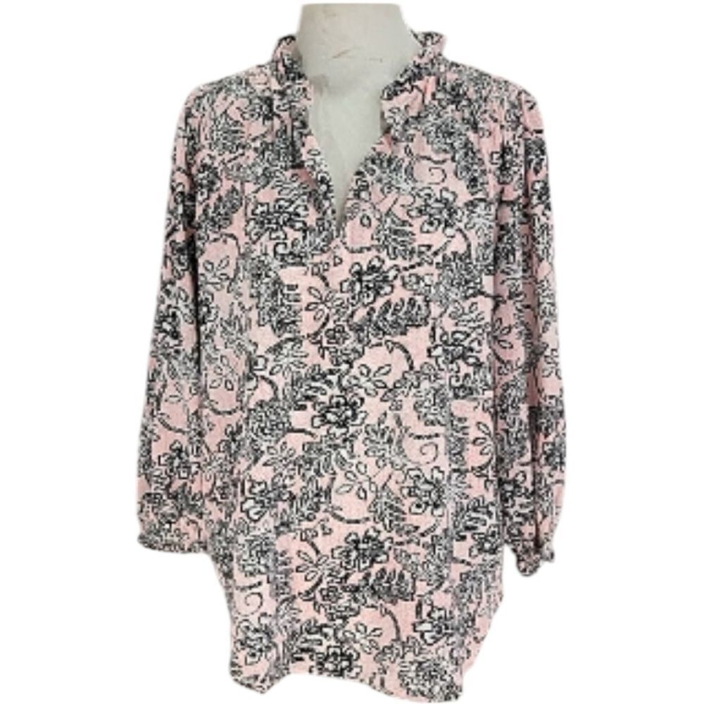 C&E V Neck High Collar Blouse